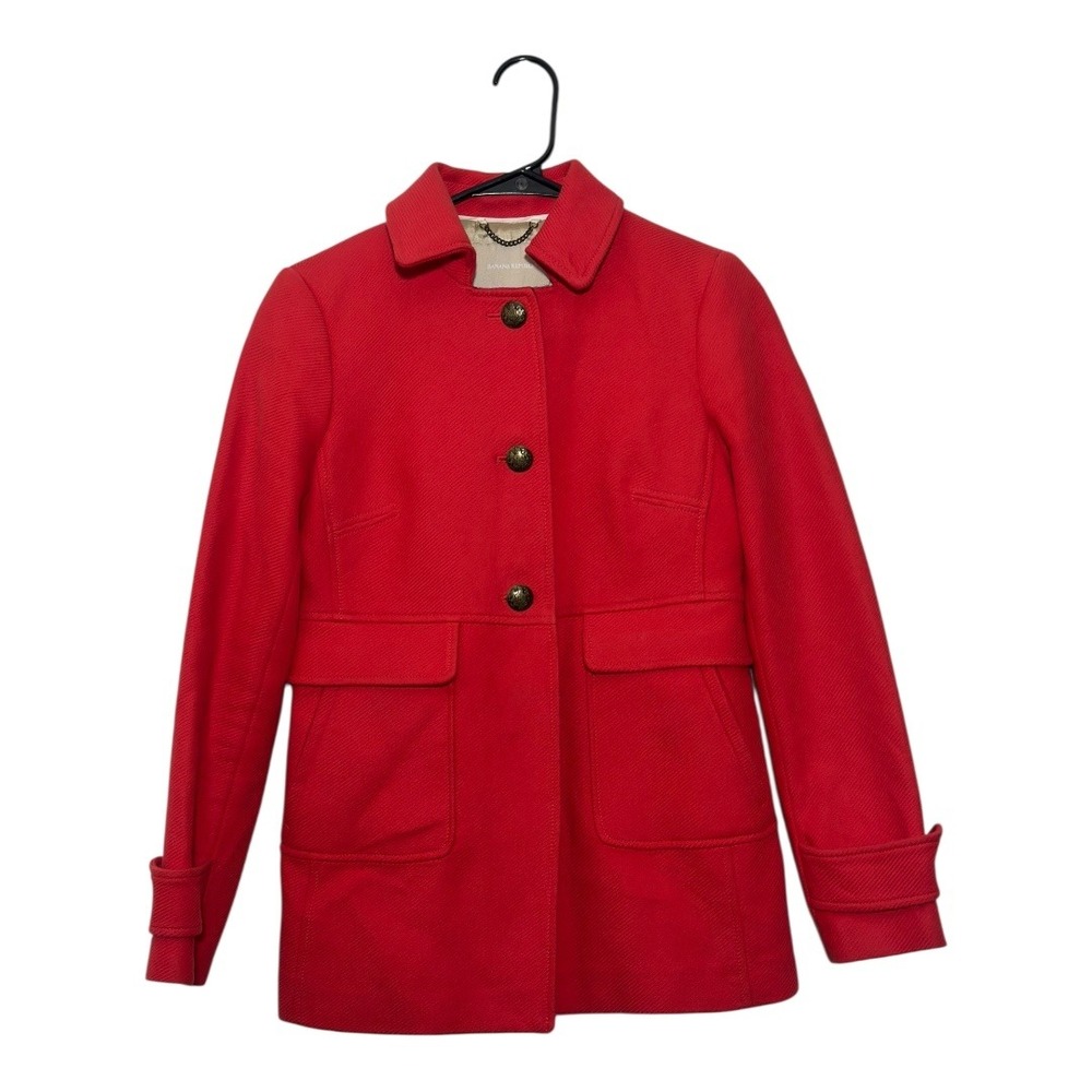 Banana Republic Red Petite XS Wool Blend Peacoat Jacket Button Front Pockets
